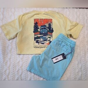 Vineyard Vines Boys Bundle – Yellow Graphic Tee (M 12–14) + NWT Blue Stretch